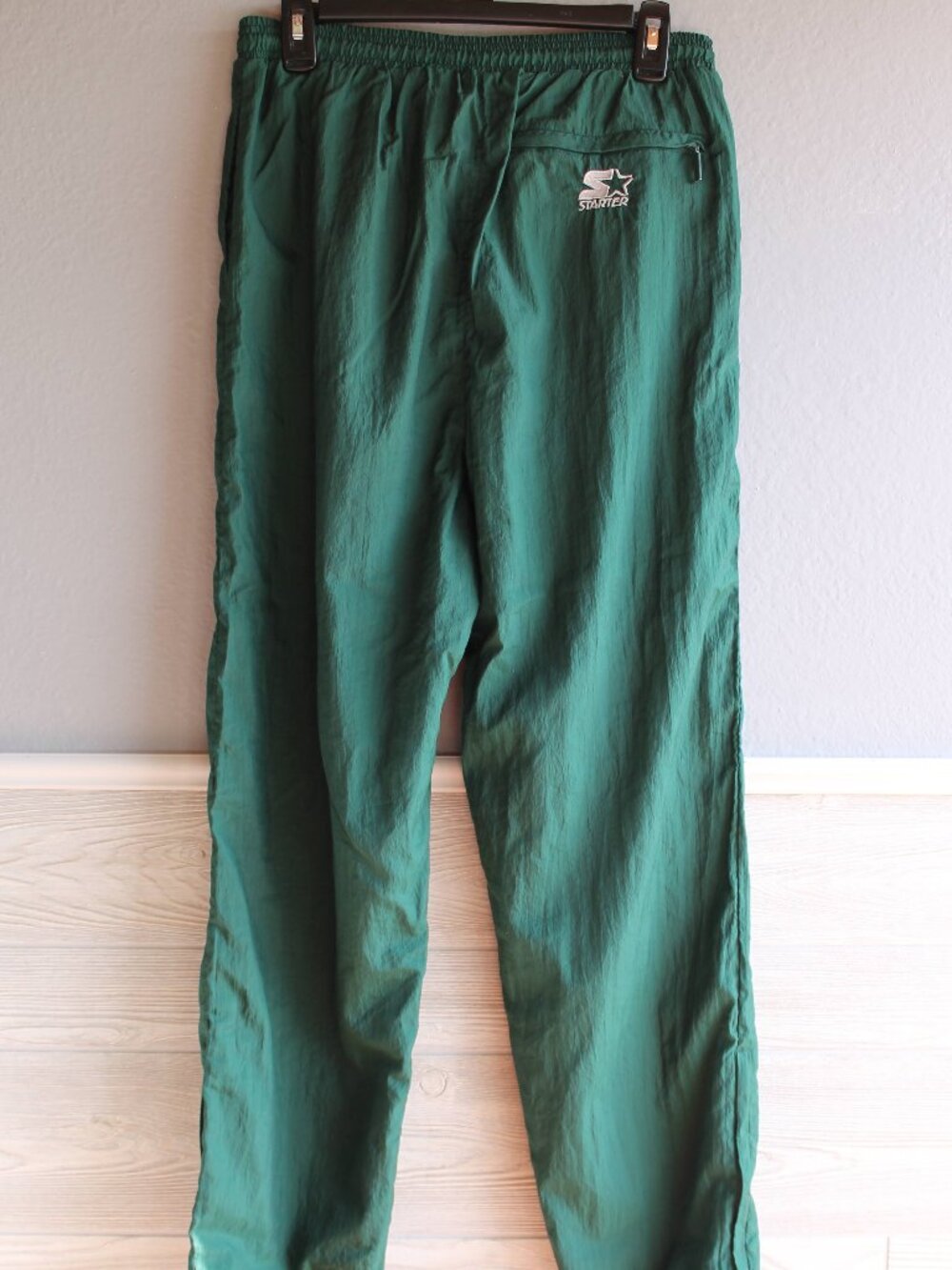 Vintage Starter Mens Medium Nylon Track Pants Dark Forest Green Ankle Zip Windbr